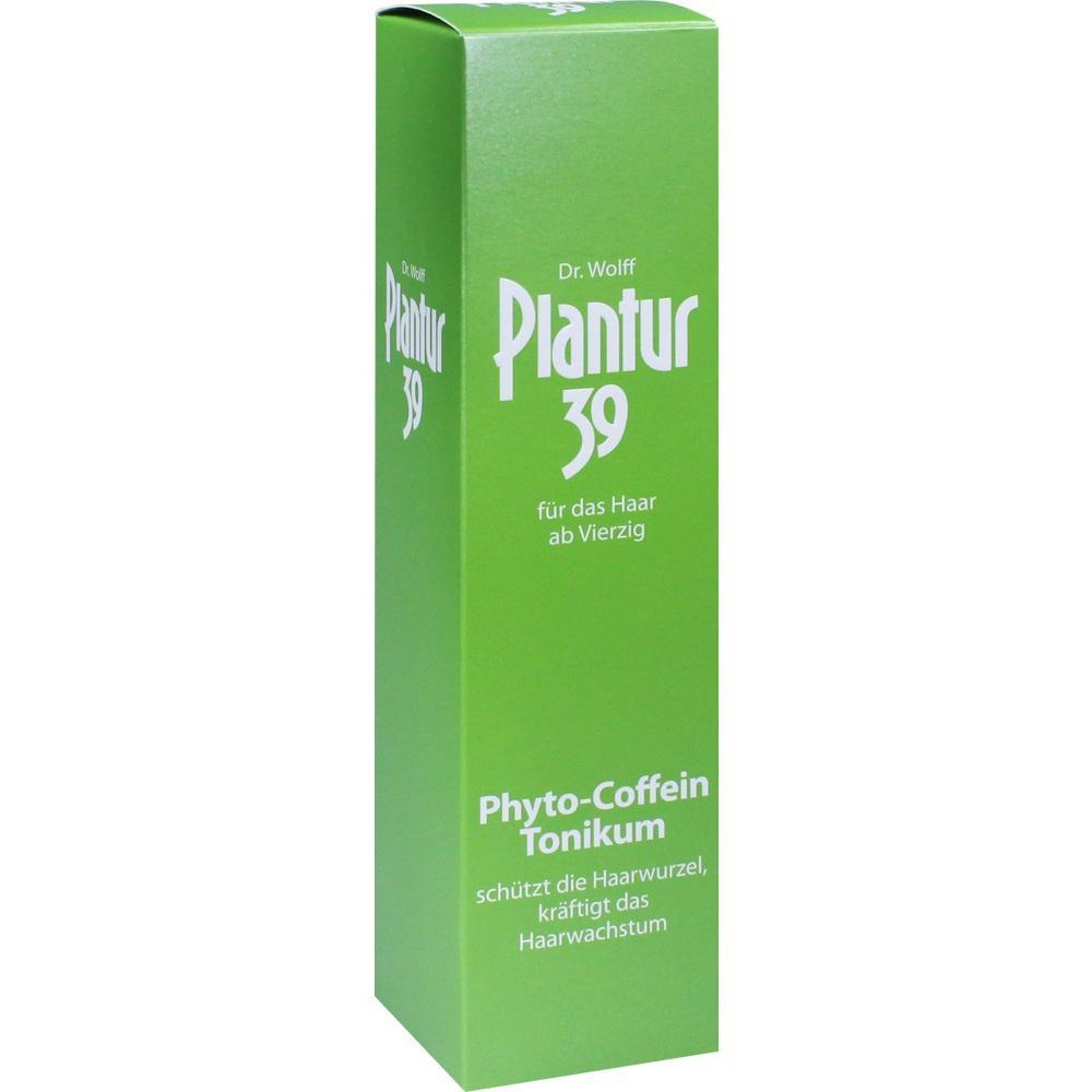 Gr&uuml;ne Verpackung von Plantur 39 Phyto-Coffein Tonikum f&uuml;r Haare ab vierzig.