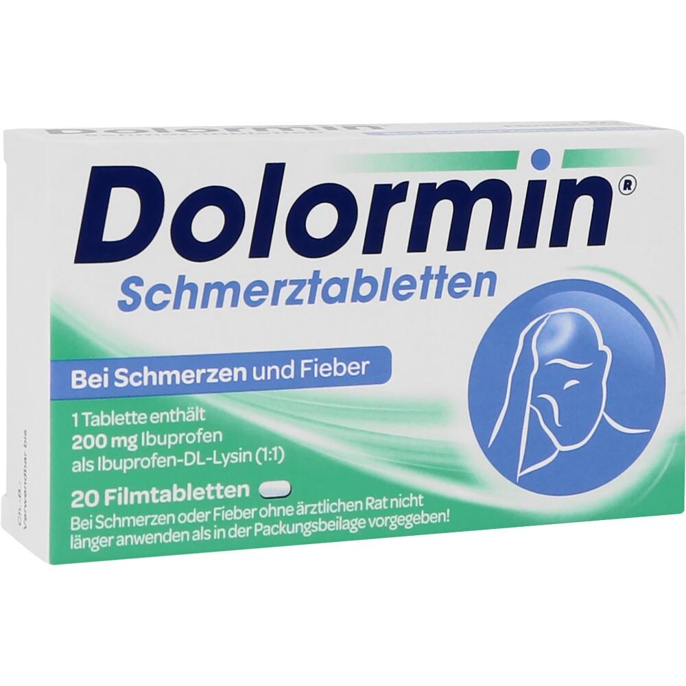 Eine Packung Dolormin Schmerztabletten gegen Schmerzen und Fieber.
