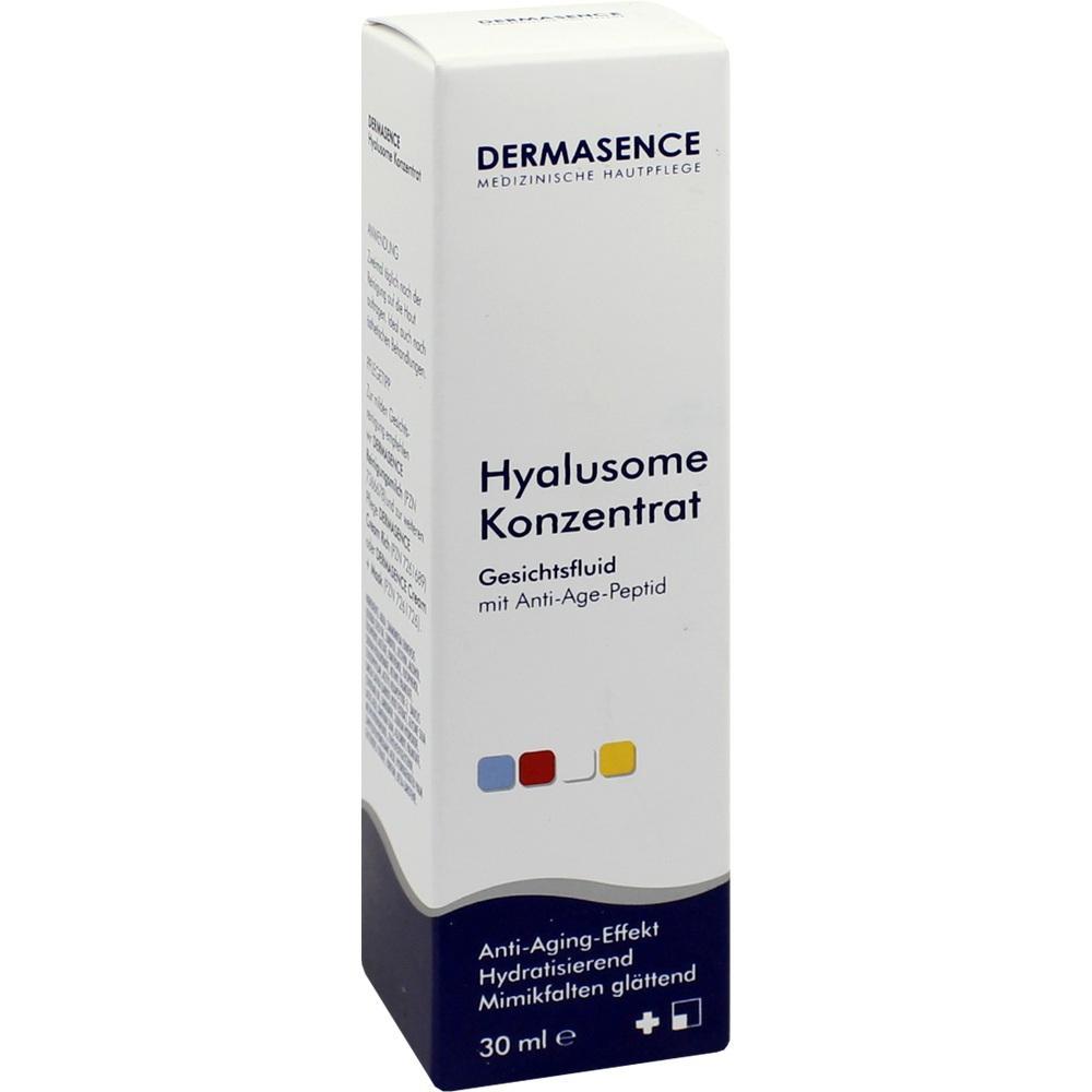 Eine wei&szlig;e Schachtel mit der Aufschrift "Dermasence Hyalusome Konzentrat" f&uuml;r Gesichtspflege.