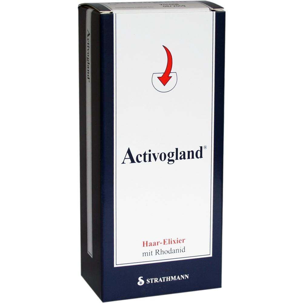 Wei&szlig;e Schachtel mit der Aufschrift "Activogland Haar-Elixier".
