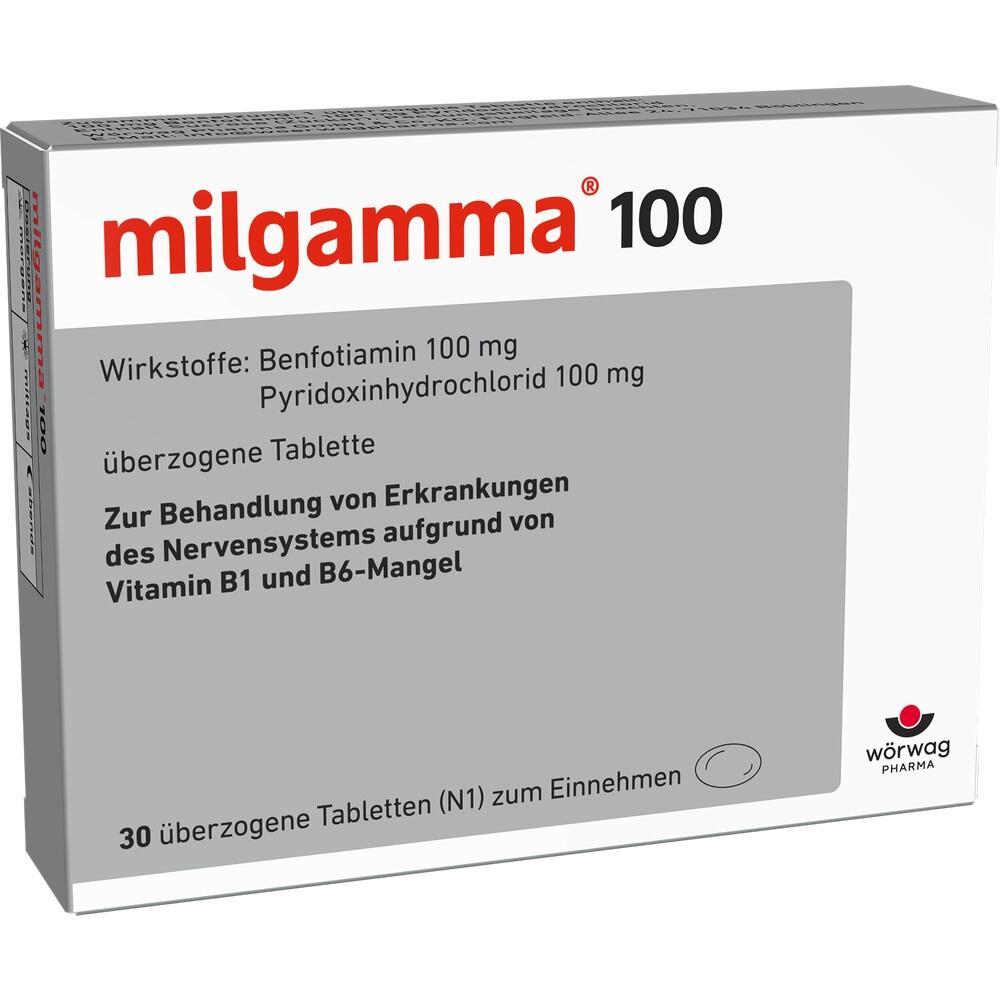 Packung mit Tabletten zur Behandlung von Nervenerkrankungen durch Vitamin-B1- und B6-Mangel.