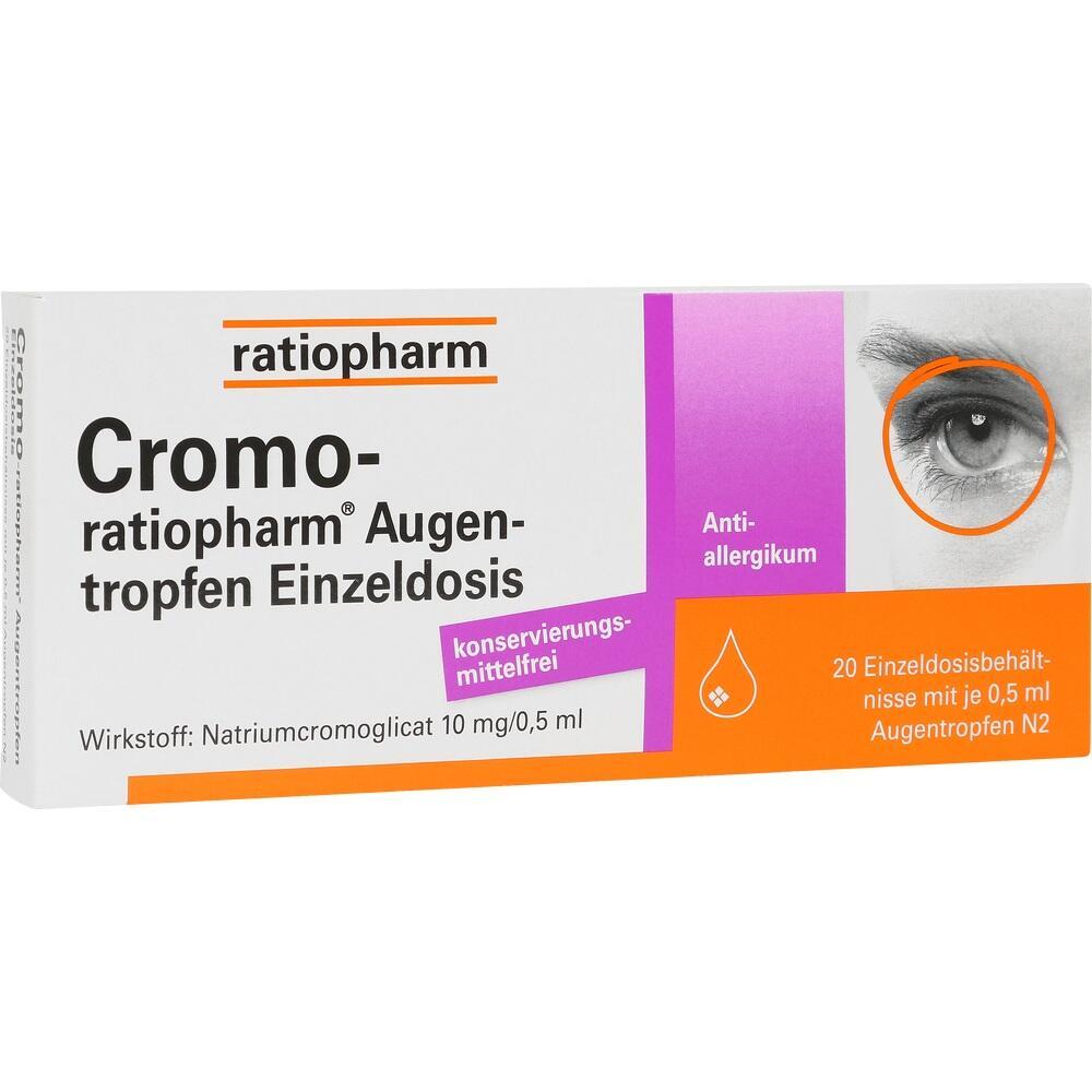 Verpackung von konservierungsmittelfreien Augentropfen gegen Allergien.