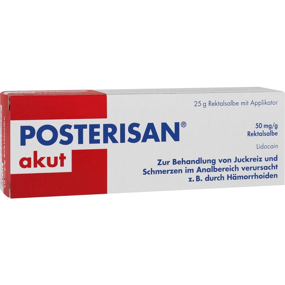 Schachtel einer medizinischen Salbe f&uuml;r die Haut, mit blauer und roter Aufschrift.
