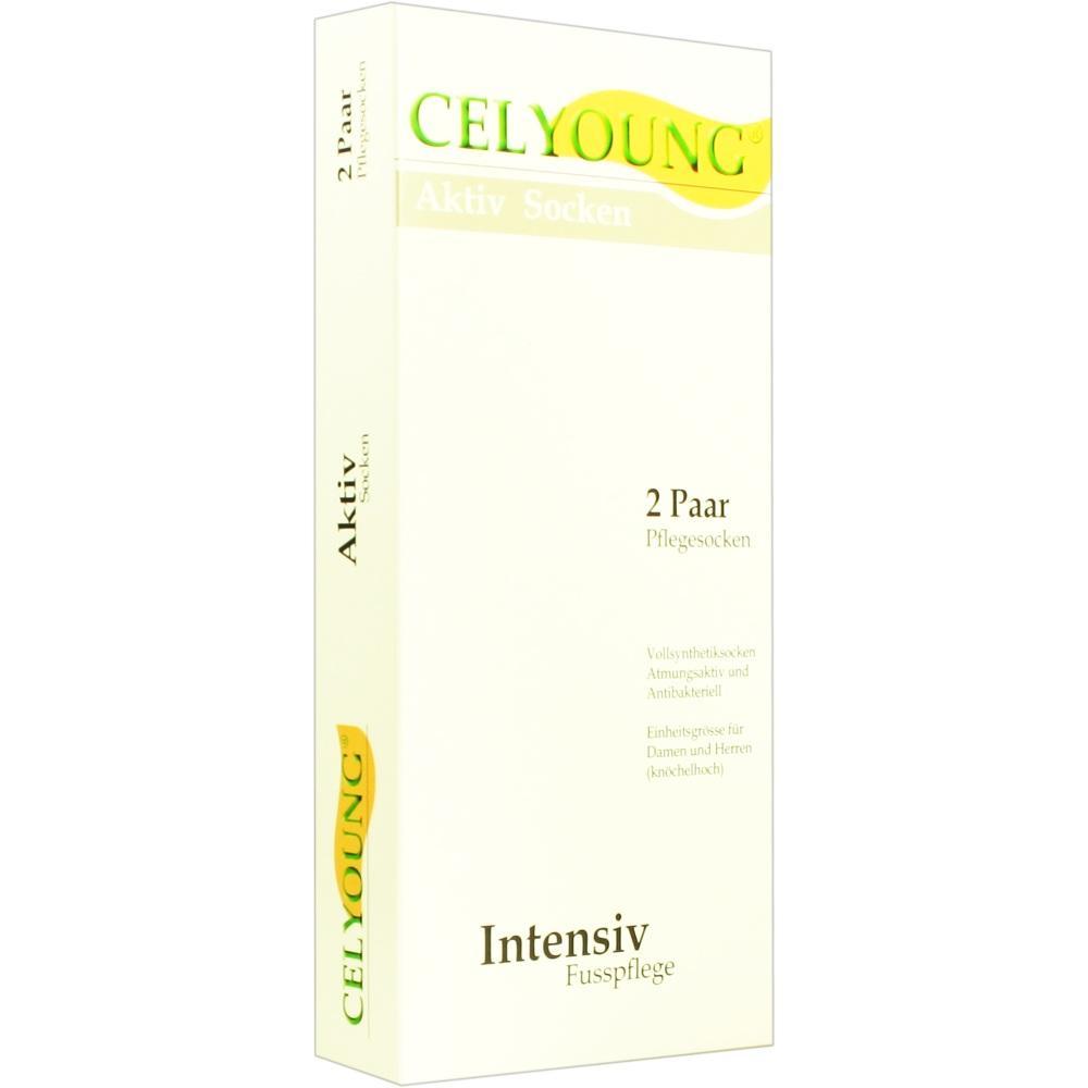 Verpackung von Celyoung Aktiv Socken f&uuml;r intensive Fu&szlig;pflege.