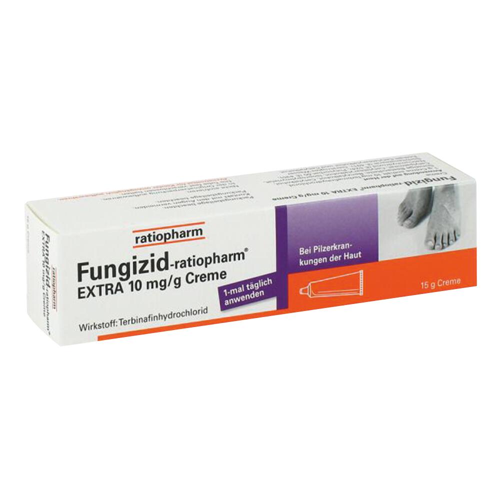 Eine Schachtel mit Creme gegen Hautpilz von Ratiopharm.