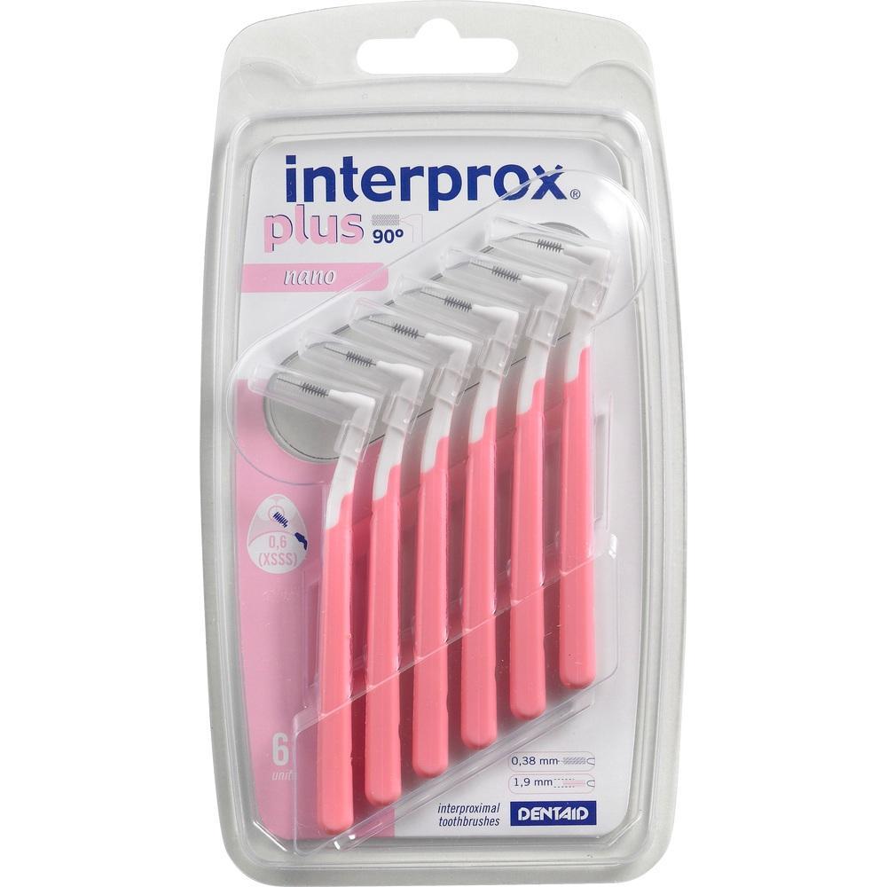 Sechs rosa Interdentalb&uuml;rsten in einer Verpackung.