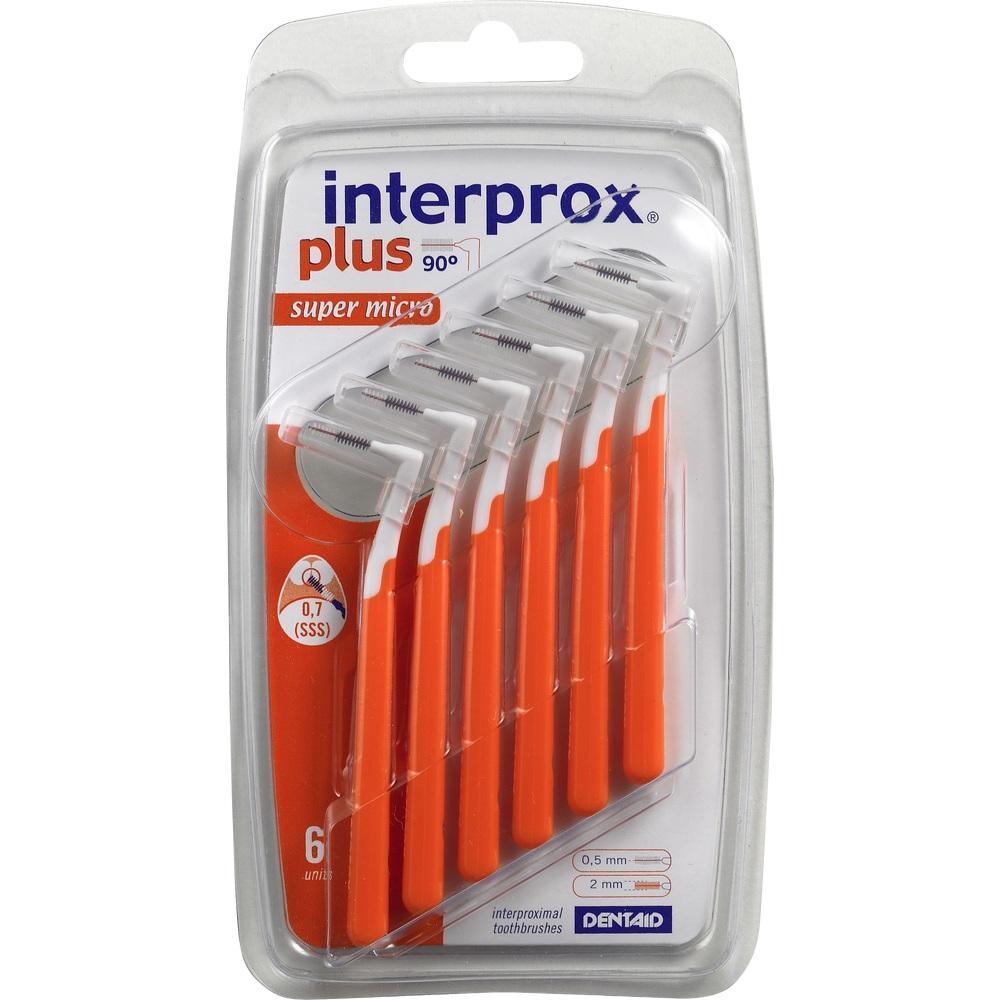 Sechs orange Interdentalb&uuml;rsten in einer transparenten Verpackung.