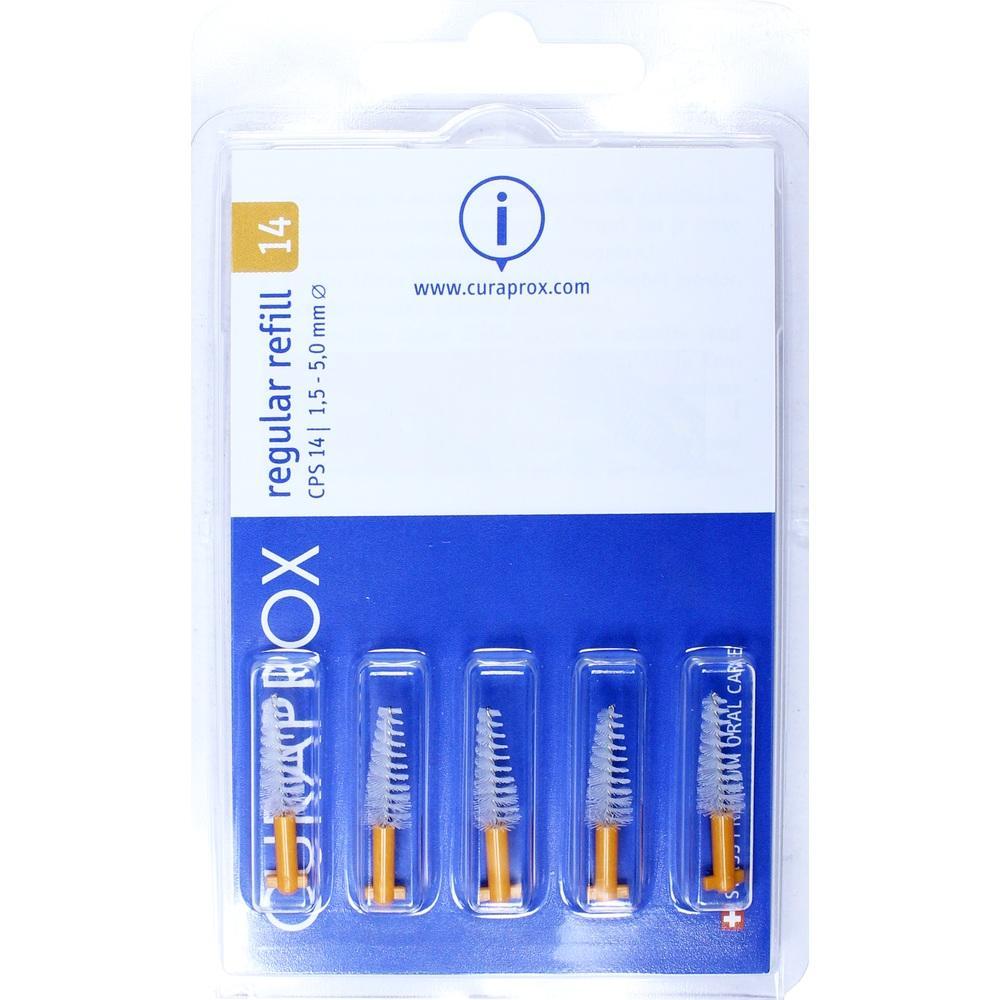 F&uuml;nf kleine Zahnb&uuml;rsten in einer blauen Verpackung.