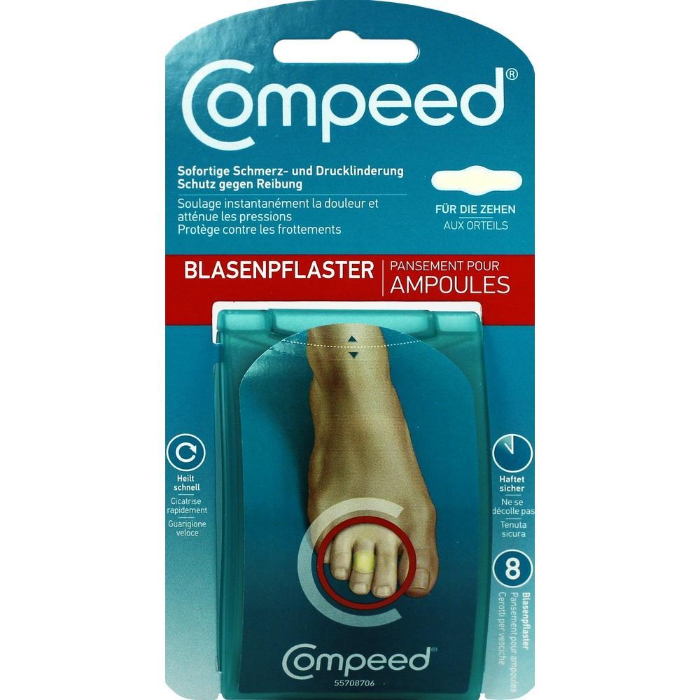 Verpackung von Compeed Blasenpflastern für Zehen.