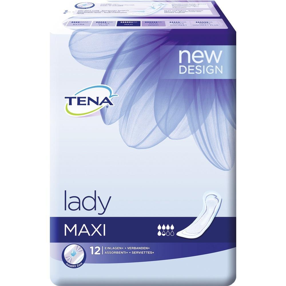 Packung TENA Lady Maxi Einlagen mit neuem Design, 12 St&uuml;ck.