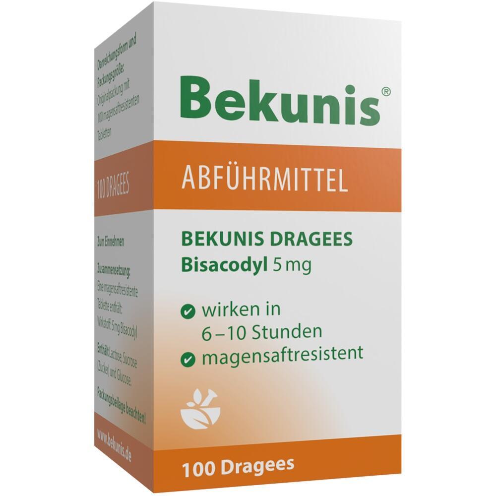 Packung eines Abf&uuml;hrmittels mit 100 Dragees von Bekunis.