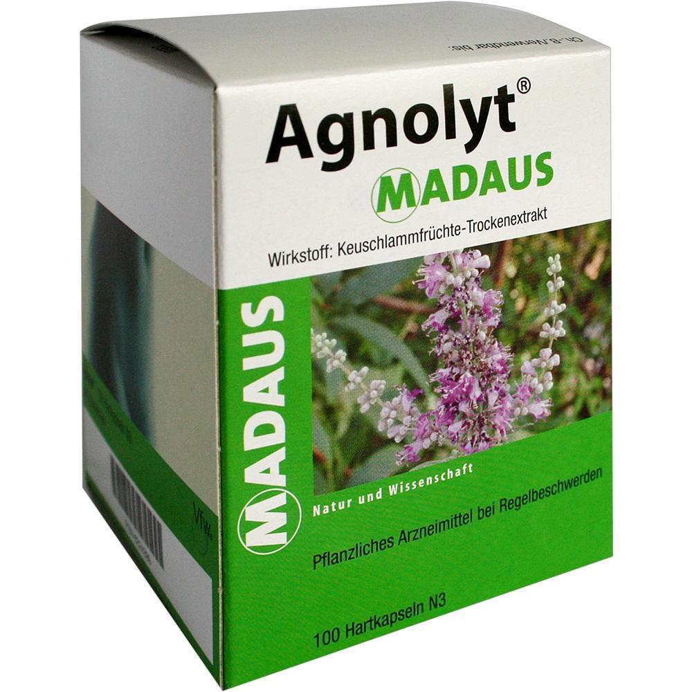 Packung von Agnolyt Madaus mit Pflanze auf dem Etikett.