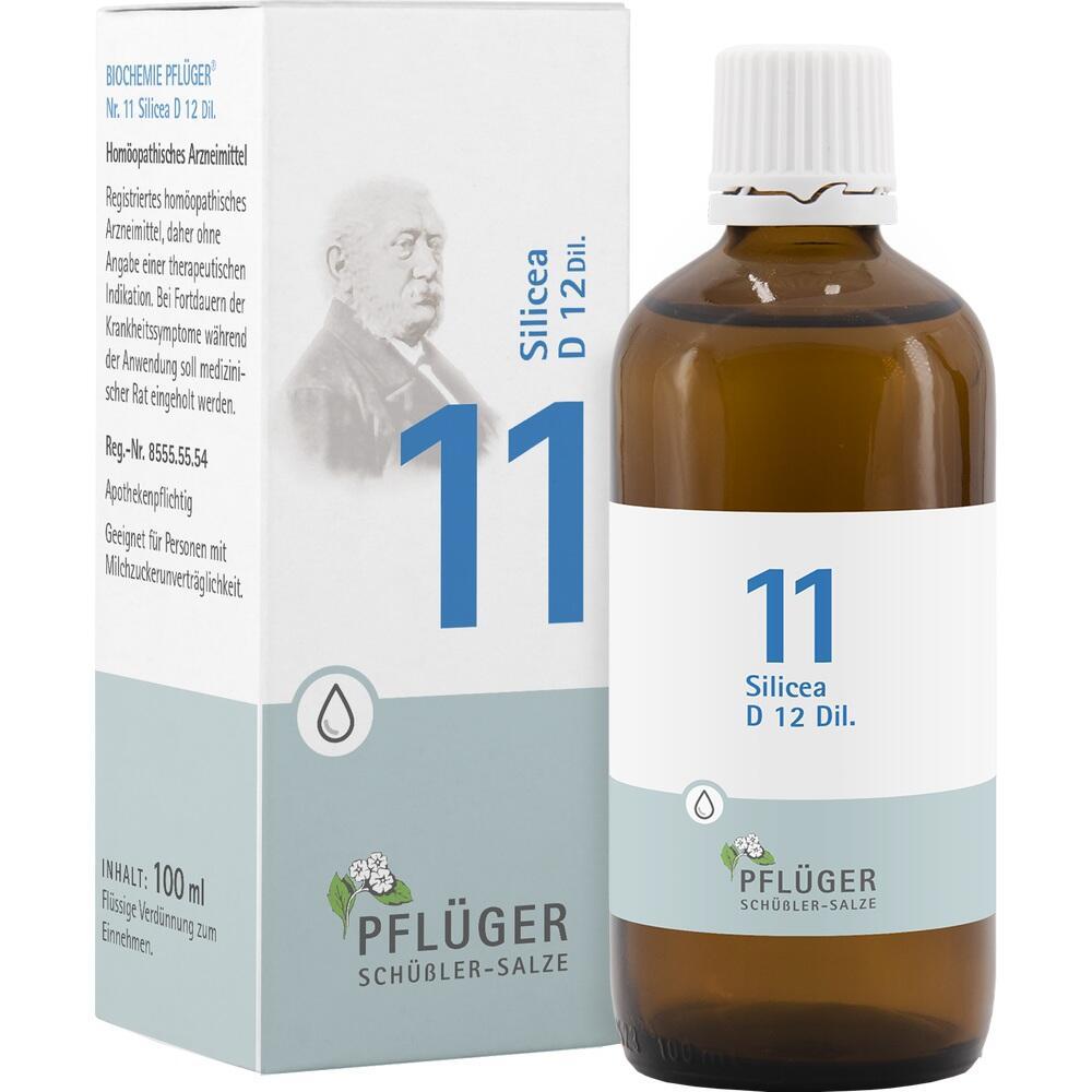 Braune Flasche neben wei&szlig;er Verpackung von "Pfl&uuml;ger Sch&uuml;&szlig;ler-Salze Nr. 11".