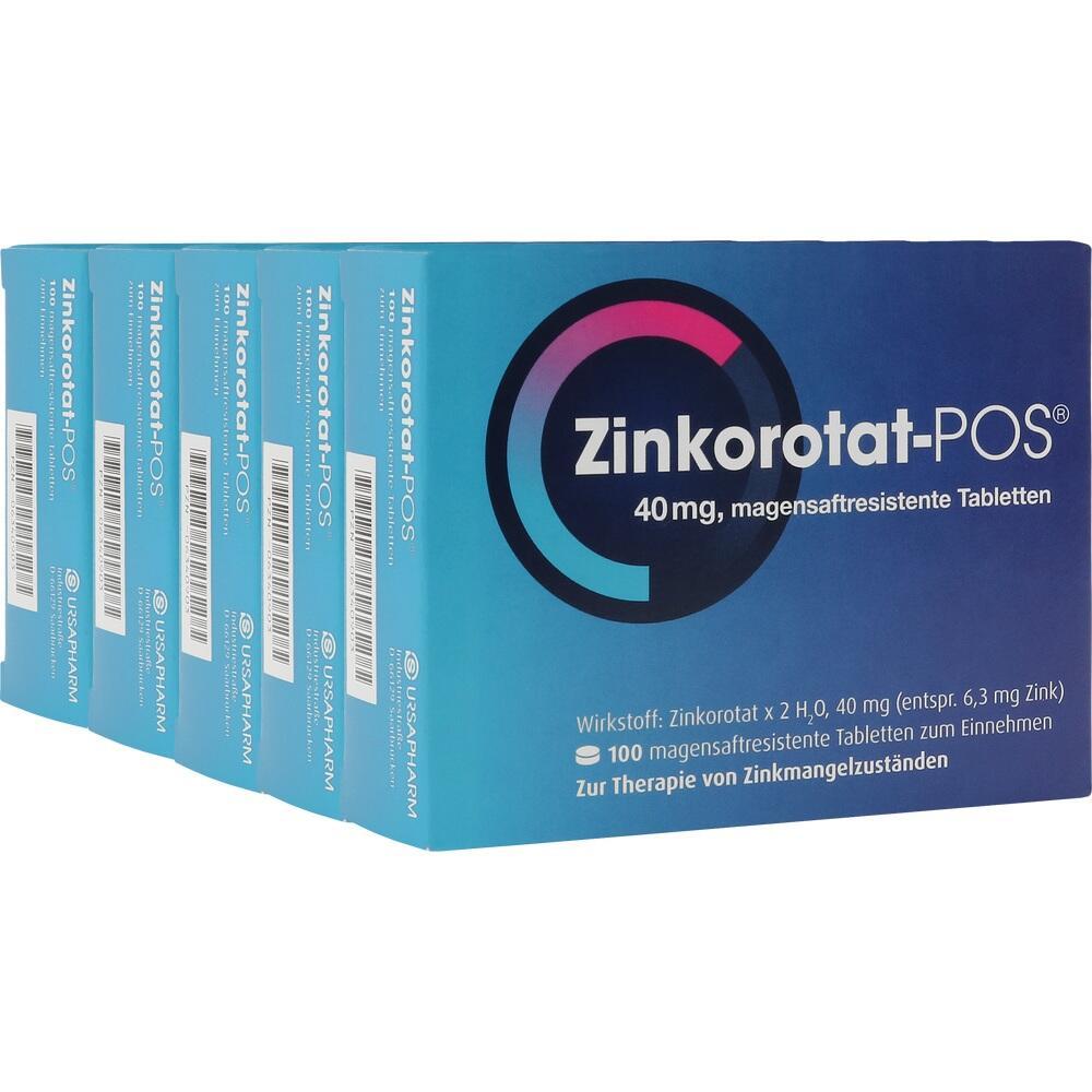Eine blaue Medikamentenpackung mit der Aufschrift "Zinkorotat-POS 40 mg".