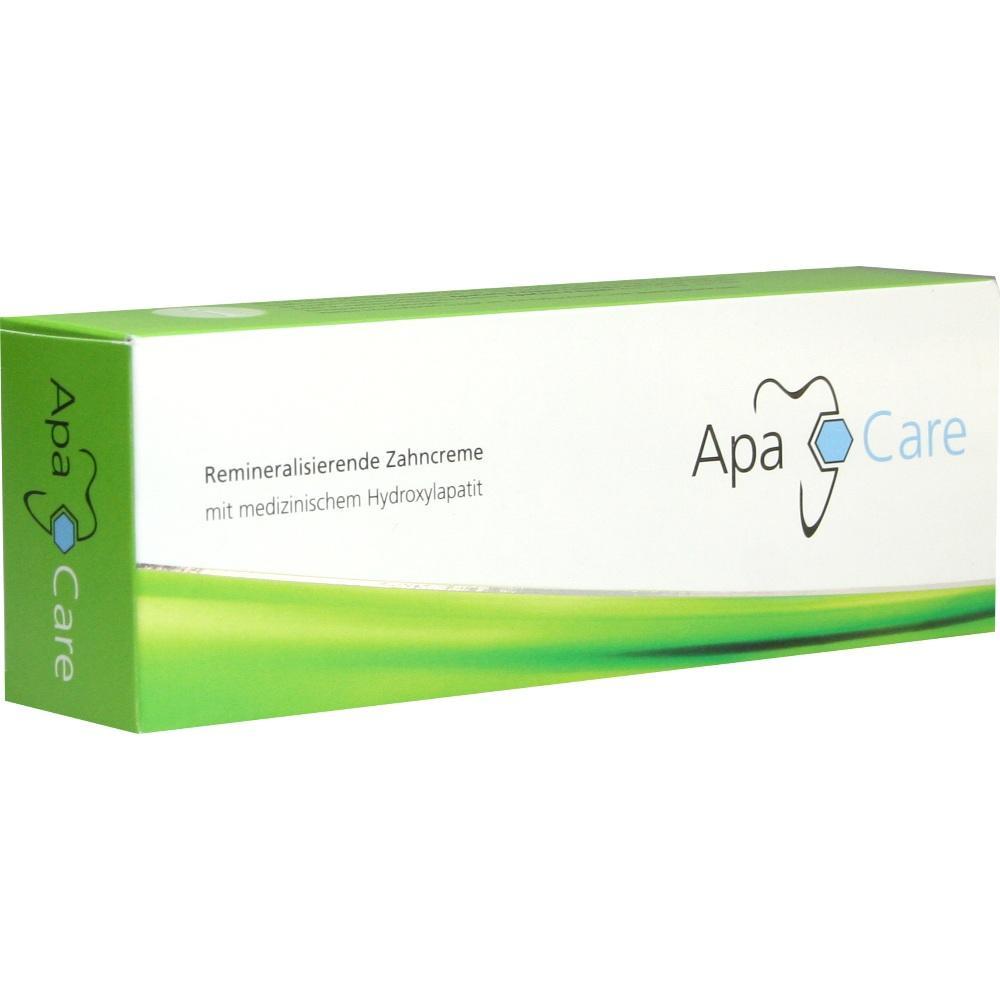 Eine Zahnpasta-Verpackung von ApaCare in Gr&uuml;n und Wei&szlig;.