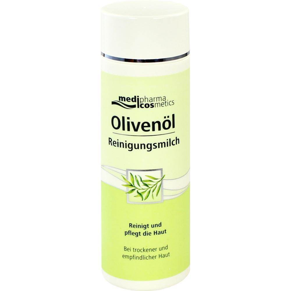 Olivenöl Reinigungsmilch von Medipharma Cosmetics in einer gelben Flasche.