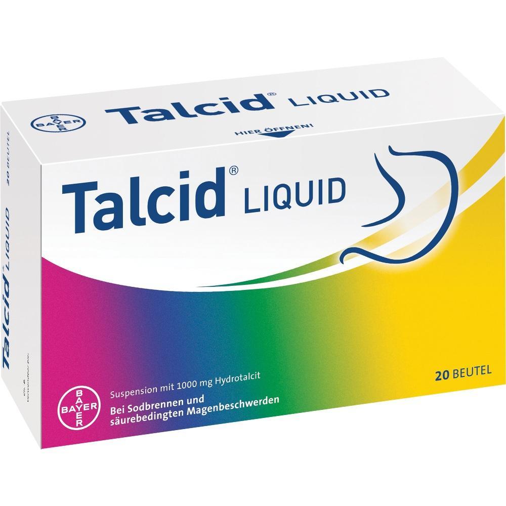Eine Packung Talcid Liquid gegen Sodbrennen und Magenbeschwerden.