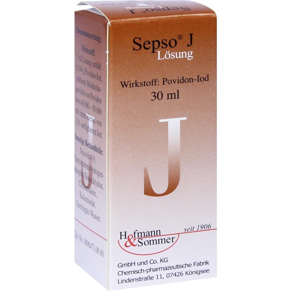 Braune Schachtel mit Aufschrift "Sepso J L&ouml;sung, 30 ml" und Herstellerinformationen.