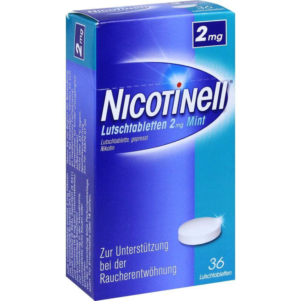 Blaue Packung von Nikotinkautabletten zur Raucherentw&ouml;hnung.