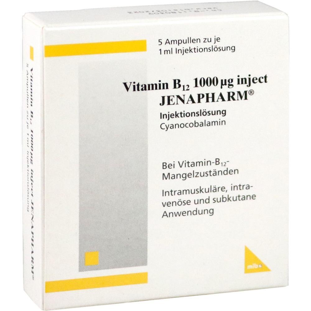 Schachtel mit Injektionsl&ouml;sung f&uuml;r Vitamin B12-Mangel.