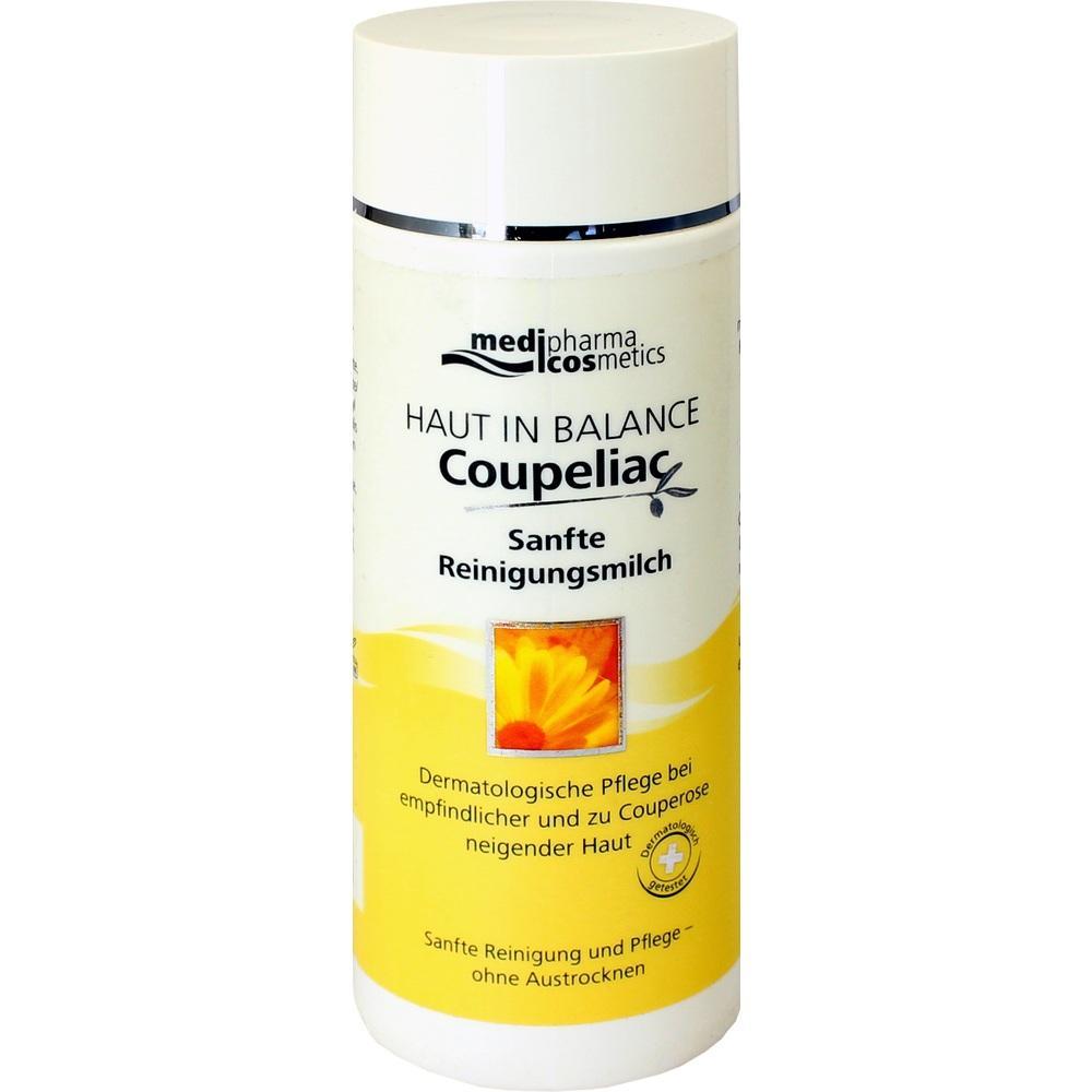 Die Flasche zeigt "Coupliac Sanfte Reinigungsmilch" für empfindliche Haut.