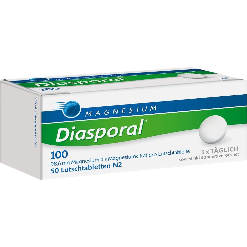 Eine Packung Magnesium-Lutschtabletten der Marke Diasporal.