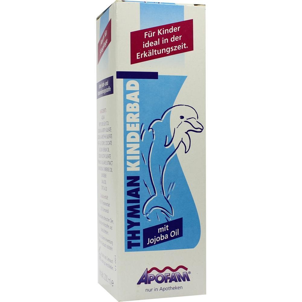 Eine Packung Thymian-Kinderbad mit Jojoba&ouml;l, dekoriert mit einem Delfin.
