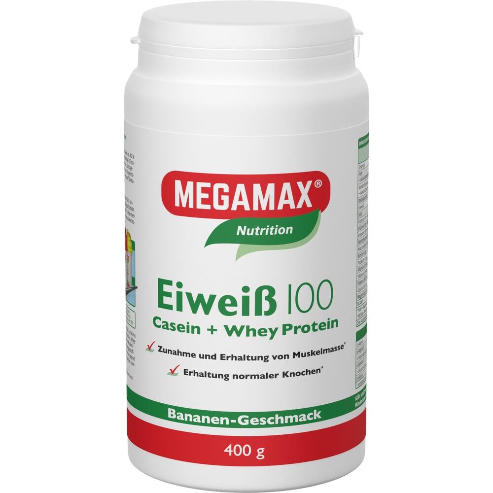 Eine Dose Eiwei&szlig;pulver mit Bananen-Geschmack von Megamax.