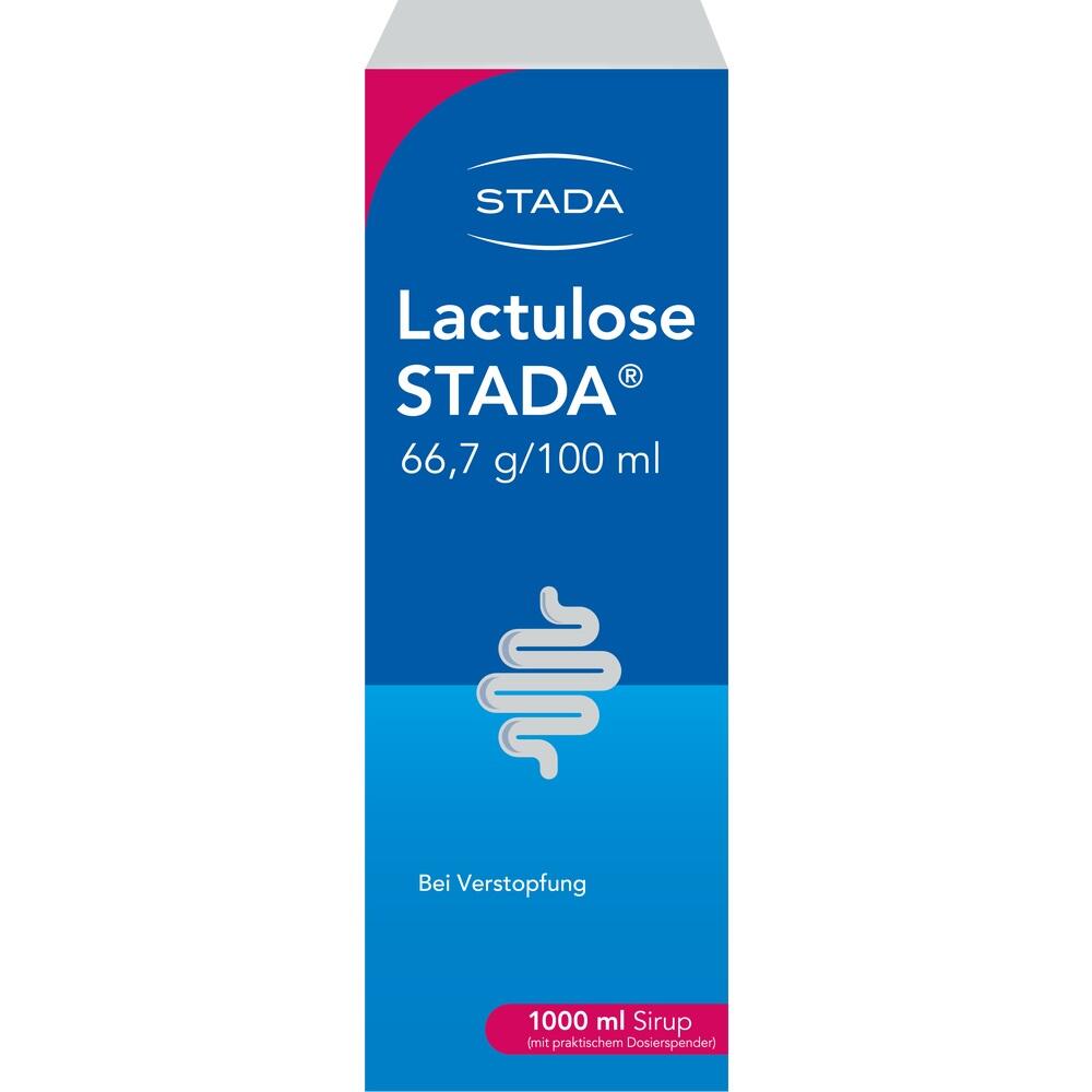 Verpackung von Lactulose Sirup von Stada zur Linderung von Verstopfung.
