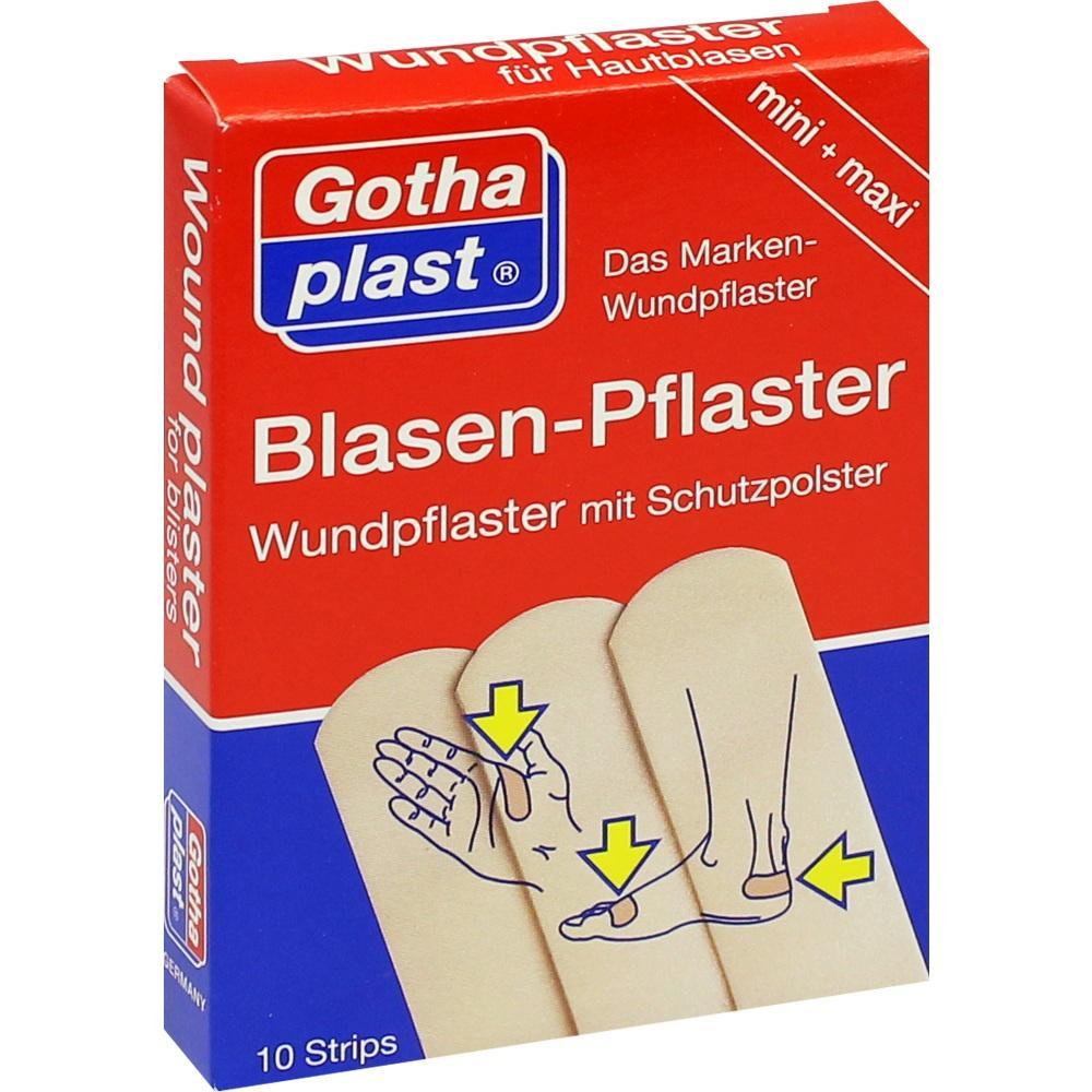 Rote Packung mit Blasenpflastern und Abbildung zur Anwendung an H&auml;nden und F&uuml;&szlig;en.