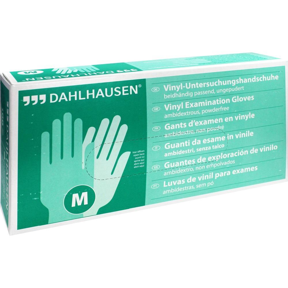 Eine Packung mit Vinyl-Untersuchungshandschuhen der Größe M.