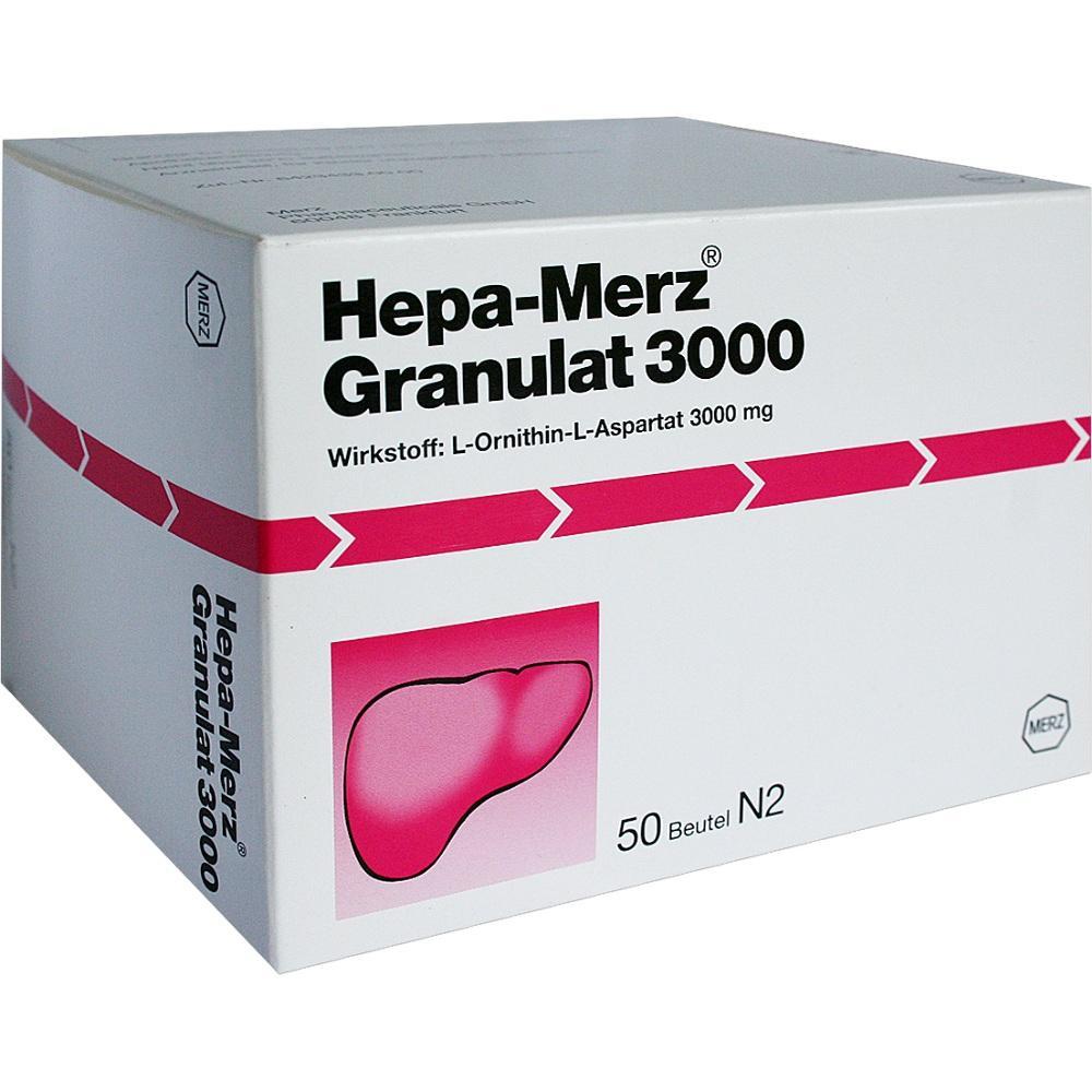 Wei&szlig;e Packung Hepa-Merz Granulat mit rosa Leberbild.