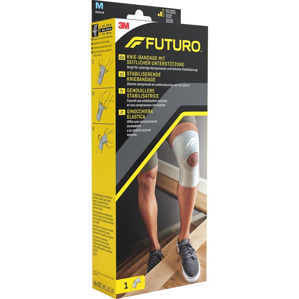 Eine Kniebandage mit seitlicher Unterst&uuml;tzung in einer gelben Verpackung.