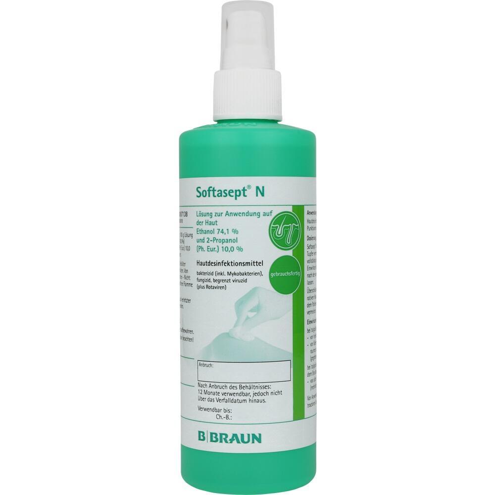 Grüne Flasche mit Desinfektionsmittel für die Haut.