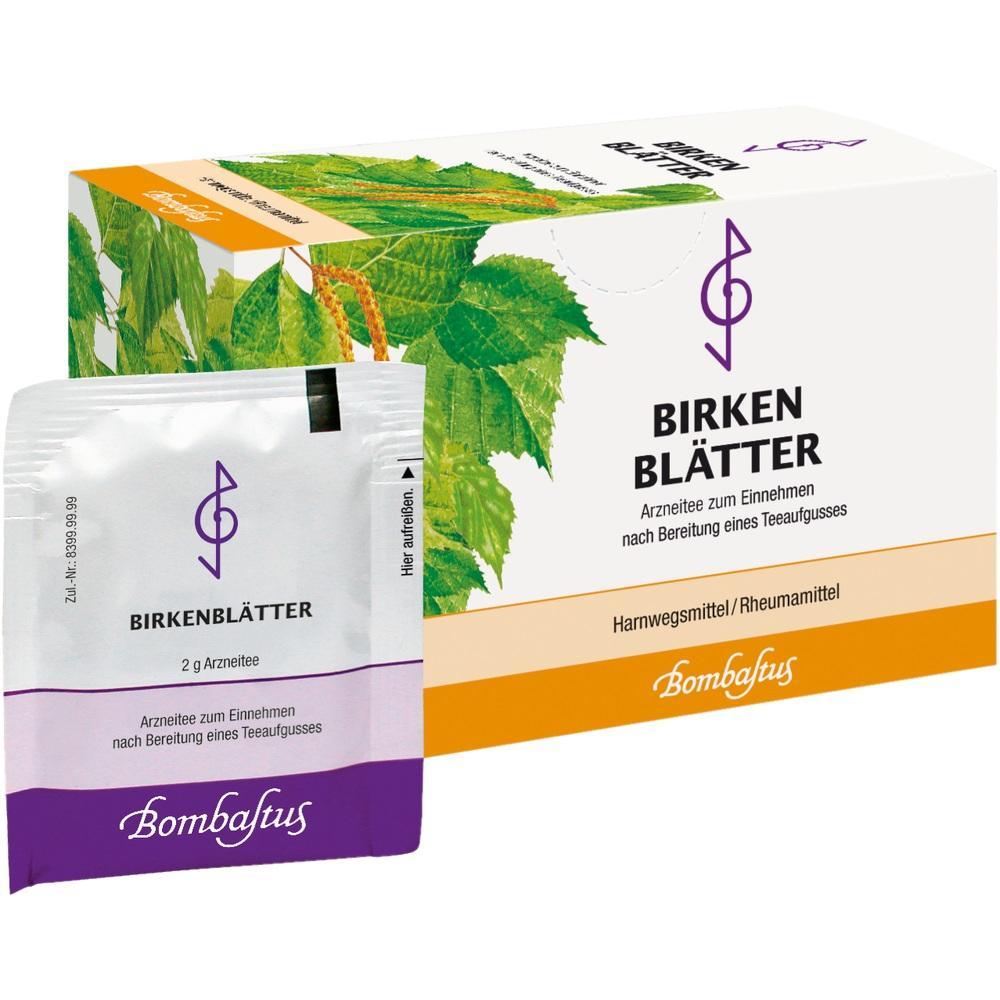 Eine Packung Birkenbl&auml;ttertee und ein Teebeutel zur medizinischen Anwendung.