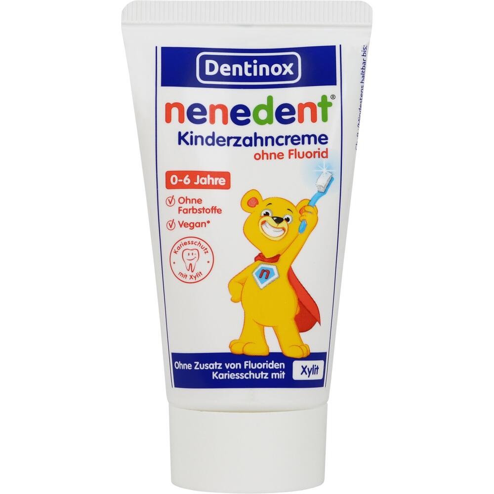 Wei&szlig;e Zahnpasta-Tube f&uuml;r Kinder mit einem fr&ouml;hlichen gelben B&auml;r.