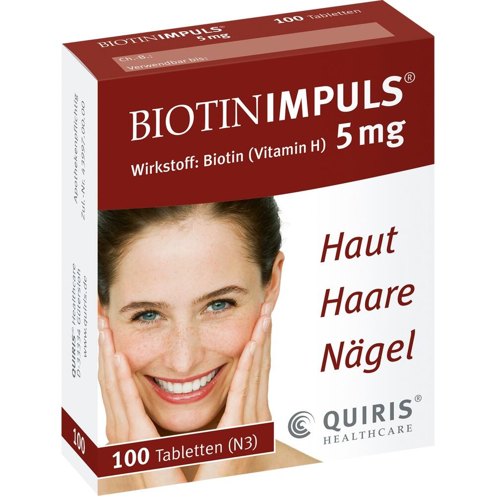 Eine Packung Biotin-Tabletten f&uuml;r Haut, Haare und N&auml;gel.
