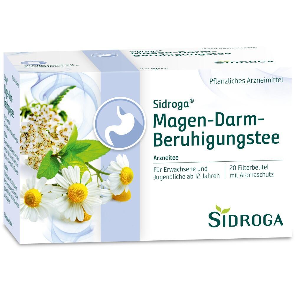 Eine Teepackung mit Kamillenbl&uuml;ten f&uuml;r Magen- und Darmberuhigung.