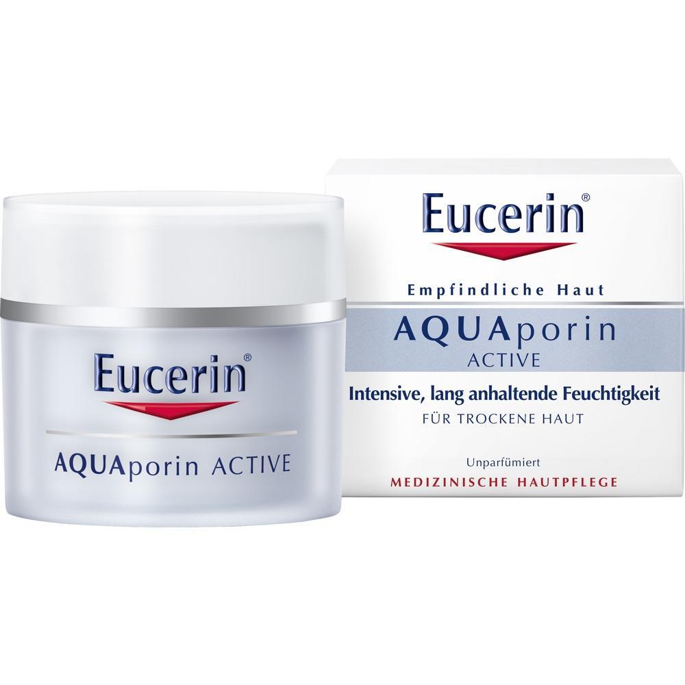 Creme von Eucerin f&uuml;r trockene Haut in einem Glas und Verpackung.