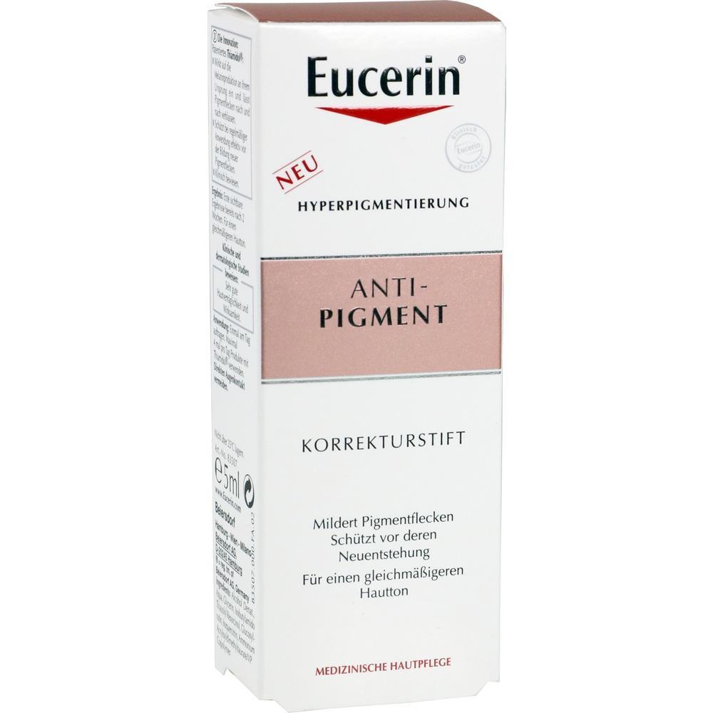 Verpackung eines Eucerin Anti-Pigment Korrekturstifts zur Behandlung von Pigmentflecken.